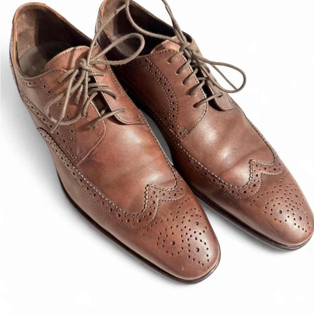 Hugo Boss Brown Leather Wingtip Oxford Dress Shoes Brogues